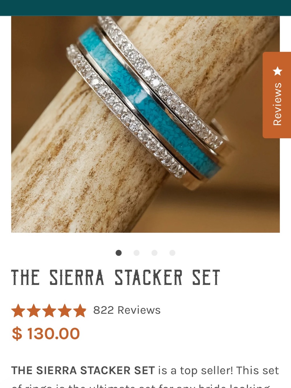 Antler Rings Sierra Turquoise and Silver Stacker Ring Set. *NEW with tag